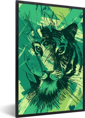 Produktbild von MuchoWow® MuchoWow® Gerahmtes Poster Tiger - Abstrakt - Grün 40x60 cm - Poster mit zchwarzem Bilderrahmen - Papierdruck - Wandbilder