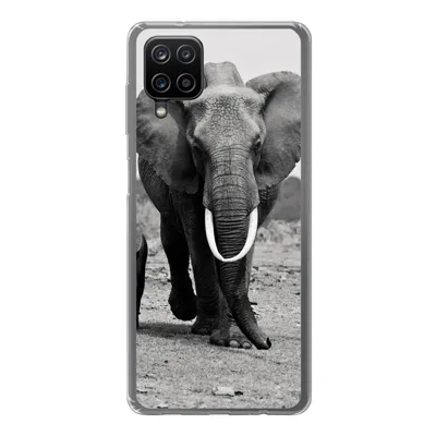 Produktbild von MuchoWow® Handyhülle Schutzhülle Hülle für Samsung Galaxy A12 Elefant - Kind - Schwarz - Weiß Silikon Softcase Handy Hülle - Bild