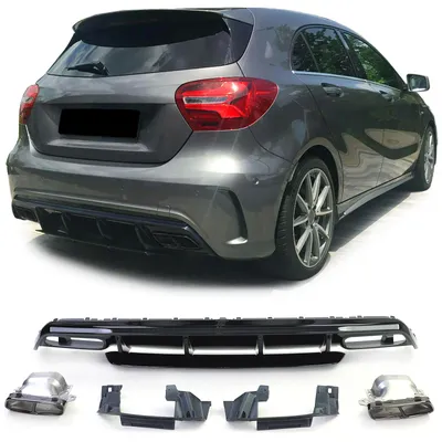 Für Mercedes A W176 ab 2015- Heckdiffusor Stoßstange + 4 Rohr Endrohre Schwarz in der Farbe Schwarz von Carparts-Online GmbH