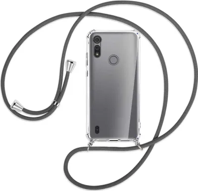 Produktbild von Handykette Backcover-Schutzhülle mit Band (Metall silberfarben) für Motorola Moto E6s - dunkelgrau