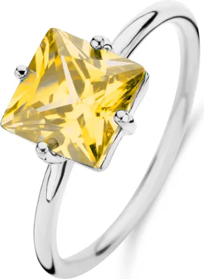 Produktbild von Neu Bling 9NB-1131-54 Silber Ring mit Zirkonia Stein - Gelb - 8mm - Quadratisch - Größe 54 - Rhodium - Silber