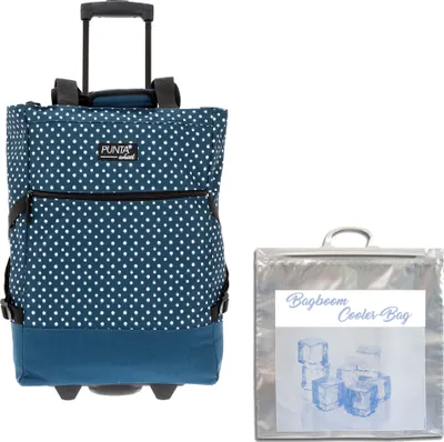Produktbild von Einkaufstrolley Trolley Punta Wheel Einkaufsroller Einkaufswagen Shoppingtrolley Shopper Einkaufskorb mit Rollen und Gurten Trolly 10008-5020 Blue Dots Blau  + Bagboom Thermo TK Tasche
