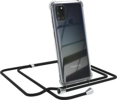 Produktbild von EAZY CASE Handykette kompatibel mit Samsung Galaxy A21s, Handyhülle mit Umhängeband, Handykordel, Schutzhülle Clear, Band in Schwarz