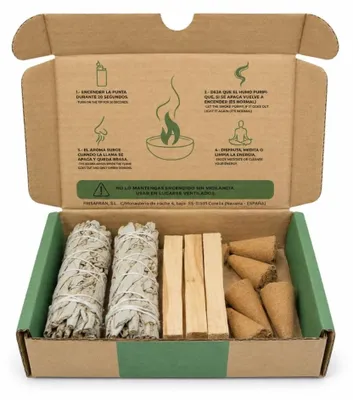 Immagine prodotto di Set incenso Salvia bianca e Palo Santo - 2 mazzetti di salvia, 3 legni di Palo Santo, 5 coni - Per meditazione e yoga