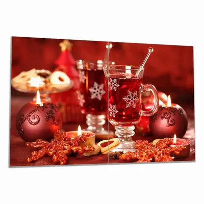 Produktbild von Wallario Herdabdeckplatte aus Glas, Größe 80 x 52 cm 2-teilig, Motiv Heißer Winterpunsch mit Kerzen