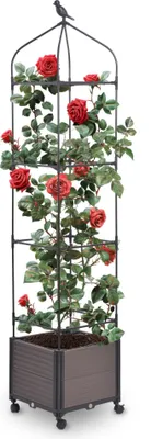 Produktbild von Pflanzkasten mit Rankhilfe 42x42xH200 cm Spalier 4 Ebenen Blumentopf auf Rädern