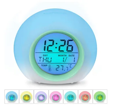 Produktbild von Kindergeburtstagsgeschenk LED-Wecker, 7 Farbwechsel-Wecker, 6 natürliche Geräusche zur Verbesserung des Schlafs LED-Schlafzimmer-Digitalwecker