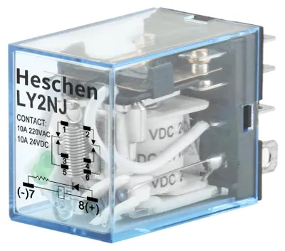 Relais LY2NJ, 24 VDC, 10 A, DPDT, LED, 8-polig