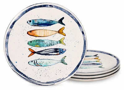 Produktbild von Teller, mediterran mit Sardinen-Motiv | Maritime Speiseteller 26 cm