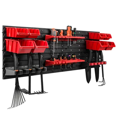 Obrázok produktu pre Nástenná polica 115 x 39 cm Držiak na náradie Držiak na vybavenie Stohovacie boxy Plastová červená