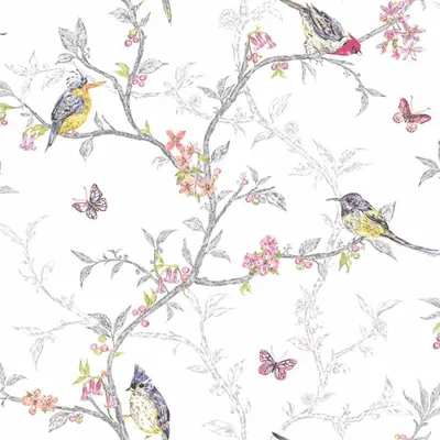 Image de Holden Décor - Papier peint "Phoebe", oiseaux AG1116 (10 m x 52 cm) (Blanc)