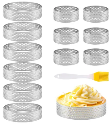 12 Crumpet-Ringe, antihaft, 5 & 8 cm, Edelstahl, perforiert