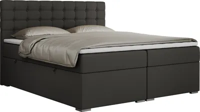 Produktbild von Boxspringbett 180x200 mit Bettkasten, Bett 180x200 mit Matratze und Topper - SUSAN - 180x200 - Dunkelgrau - Kunstleder - H3