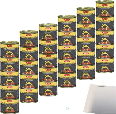 Produktbild von Menzi Fruchtige Tomaten Suppe mit Eiernudeln 6er Pack (30x200ml Dose) + usy Block