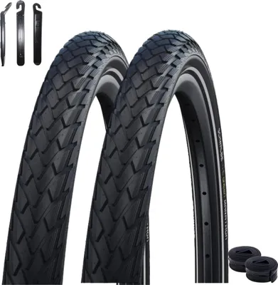 Produktbild von 2 x Schwalbe Marathon Green Guard Fahrradreifen Reifen in Schwarz mit Reflex 37-622 (28 x 1.40) + 2 Schwalbe Schläuche AV17 inkl. 3 Reifenheber