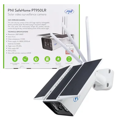 Produktbild von PNI SafeHome PT950LR 1080P 2MP-Videoüberwachungskamera mit 6-W-Solarpanel, WLAN, Akku