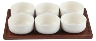 Image de SORA set de bols apéritif 6 pièces avec support en bois d’acacia