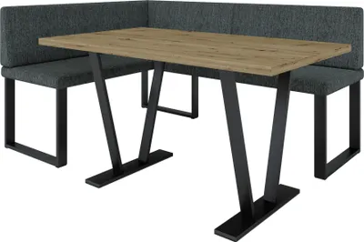 Image de Banquette d'angle AKIKO METAL avec table 168x128 gauche - Ensemble de banquettes d'angle pour votre salle à manger, cuisine moderne, coin salon, coin repas. Parfait pour la cuisine, le bureau et la réception