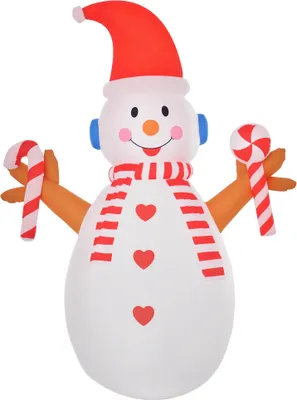 Produktbild von 2,4 m aufblasbarer Schneemann mit rotierender Beleuchtung Weihnachtsdeko für den Innen- und Außenbereich Garten Rasendekoration Party Weiß+Rot 180 x 100 x 240 cm