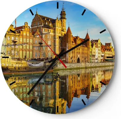 Produktbild von Wanduhr - Rund - Glasuhr - Schiff Fluss Architektur Geschichte - 30x30cm - Schleichendes Uhrwerk - Lautlos - zum Aufhängen bereit - Dekoration Modern - Wanddekoration aus Glas - C3AR30x30-3202