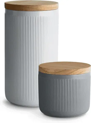 Immagine prodotto di Contenitori in Vetroceramica con coperchio in legno - set di 2 - per la conservazione degli alimenti - eleganti