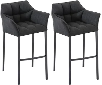 Produktbild von CLP 2er Set Barhocker Damaso Stoffbezug mit Vierfußgestell aus Metall bis 240 kg | Farbe dunkelgrau Gestell Farbe schwarz