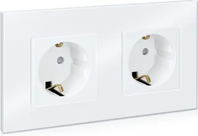 Immagine prodotto di Presa Schuko doppia in vetro Navaris - con materiale di montaggio - Presa a muro di design con cornice in vetro - Presa doppia in bianco