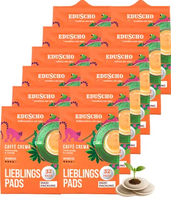 Zdjęcie produktu dla Kawa w kapsułkach Eduscho maxi pack, ulubione kapsułki Caffè Crema, 384 kapsułki - 12x 32 kapsułki, pełna i kremowa, do wszystkich ekspresów kapsułkowych, kompostowalna przemysłowo