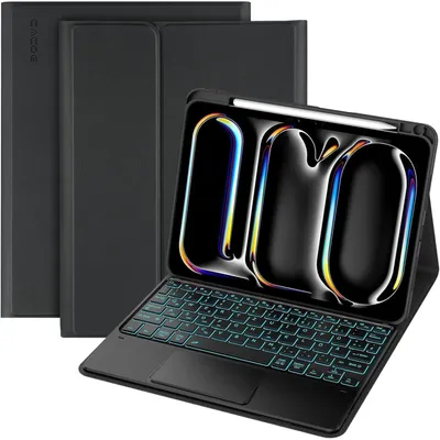 Immagine prodotto di Custodia per tastiera con touchpad per iPad Pro 11 pollici M4 2024, illuminazione a 7 colori, rimovibile, wireless, colore nero