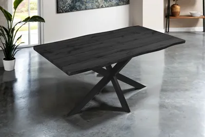 Produktbild von Esstisch 160x85 cm Baumkante Holz Grau-Optik Spider-Gestell Metall schwarz JOSY
