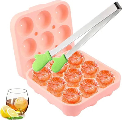Immagine prodotto di Stampo per cubetti di ghiaccio a forma di rosa - Silicone - 9 pezzi - Facile da usare