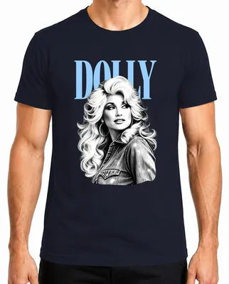 Immagine prodotto di Maglietta da uomo, stile vintage e retrò, con la scritta "Dolly Parton", icona della musica country, ideale per i fan. Colore: blu navy. Taglia: M