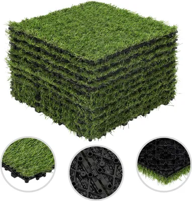 Zdjęcie produktu dla Vigevee, płytki sztucznej trawy, 30x30 cm, 66 sztuk (6 m²) – płytki łączone, idealne na tarasy i balkony, z systemem zatrzaskowym i odprowadzaniem wody, odporne na warunki atmosferyczne, promieniowanie UV, łatwe w utrzymaniu