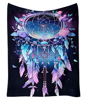 Imagen del producto de Manta suave de microfibra, 150x200 cm - Diseño "Atrapasueños", color morado