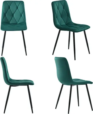 Obrázek produktu pro Jídelní židle AIORBER, sada 4 ks, sametové, s opěradlem, měkké a pohodlné, kovový rám, minimalistické, do jídelny, obývacího pokoje, 45x40x86 cm, zelené