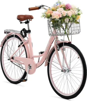 Produktbild von VEVOR Cruiser Fahrrad (Reifendurchmesser 660,4 mm) Beach Fahrrad mit großem Korb & Gepäckträger, Cruiser-Fahrrad mit verstellbarem Sitz, für Radfahren & Trainieren & Einkaufen Rosa