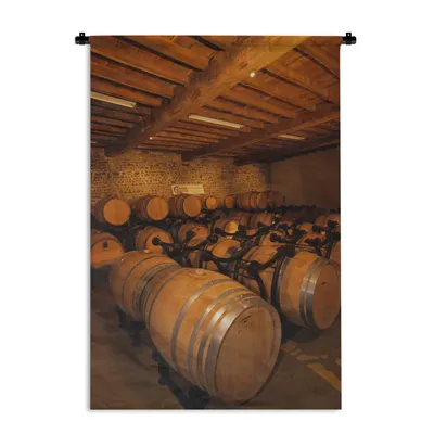 Produktbild von MuchoWow® Wandteppich Wandbehang Fässer in einem Weinkeller 90x135 cm Tapisserie Dekoration Wandtuch - Baumwolle - Wandskulptur