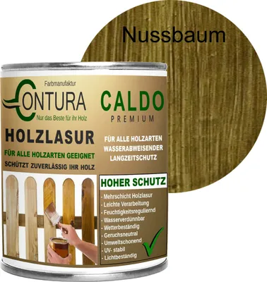 Produktbild von 750ml - Holzlasur Dickschichtlasur Set + Pinsel 2in1 Dauerschutzlasur Holzschutz Lasur - 08 Nussbaum