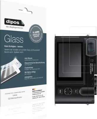 Produktbild von 2x Schutzfolie für Leica Q3 Monochrom - Anti-Shock 9H Folie dipos Glass Kunststoffglas