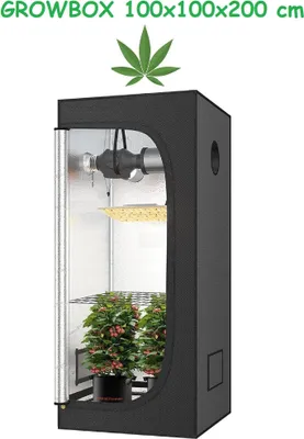 Produktbild von JUNG Growbox Growzelt Indoor 100x100x200cm Premium Mylar 97% reflektierend, Hydroponisches System, Gewächshaus Cannabis Balkon, Wasserdicht, Grow Tent