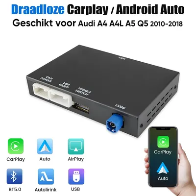 Productafbeelding van Hexinex Draadloos CarPlay en Android Auto module voor Audi A4, A5, Q5, S4, S5 (modeljaren 2010-2016) met MMI3G multimedia systeem