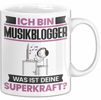 Produktbild von Musikblogger Tasse Geschenk für Musikblogger Geburtstag Lustiger Spruch Kaffee-Becher Was Ist Deine Superkraft (Weiß)