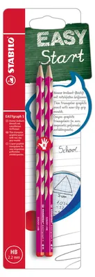 Image de Crayon triangulaire étroit pour droitiers - STABILO EASYgraph S en rose - pack de 2 - dureté HB