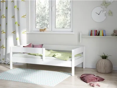 Produktbild von Kinderbett Lina 180x80 Kinderbett mit Rausfallschutz & Lattenrost weiß 80 x 180 für Mädchen und Jungen Massivholz Kiefer