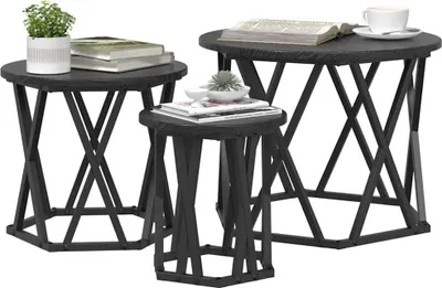 Produktbild von "Springschlussverkauf "Nesting Beistelltisch 3 pcs - HOMMIE - modernes Design Wohnzimmertisch- Schwarz Eichen-Optik - Couchtische GermanyMöbel2203904