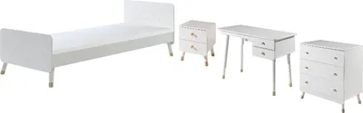 Produktbild von Jugendzimmer-Set >BILLY< in Satin Weiß aus Massiv Kiefer und MDF
