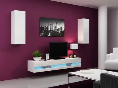 Image de Mur de salon avec éclairage LED bleu ASHTON N10 – blanc / blanc brillant