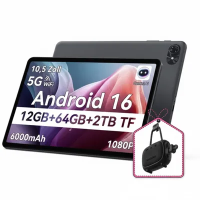 A tablet computer is shown with promotional text and graphics overlaid on its screen and a small accessory in a decorative overlay.