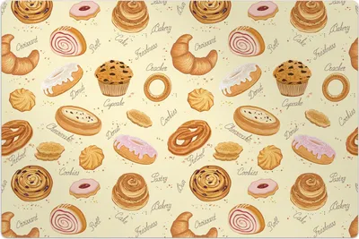 Produktbild von Küchenmatte 150x225 cm Vinylmatte Bodenmatte Dekoration - Cupcakes Krapfen Croissants