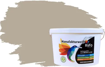 Produktbild von RyFo Colors Bunte Wandfarbe Manufakturweiß Kieselgrau 10l - weitere Grau Farbtöne und Größen erhältlich, Deckkraft Klasse 1, Nassabrieb Klasse 1